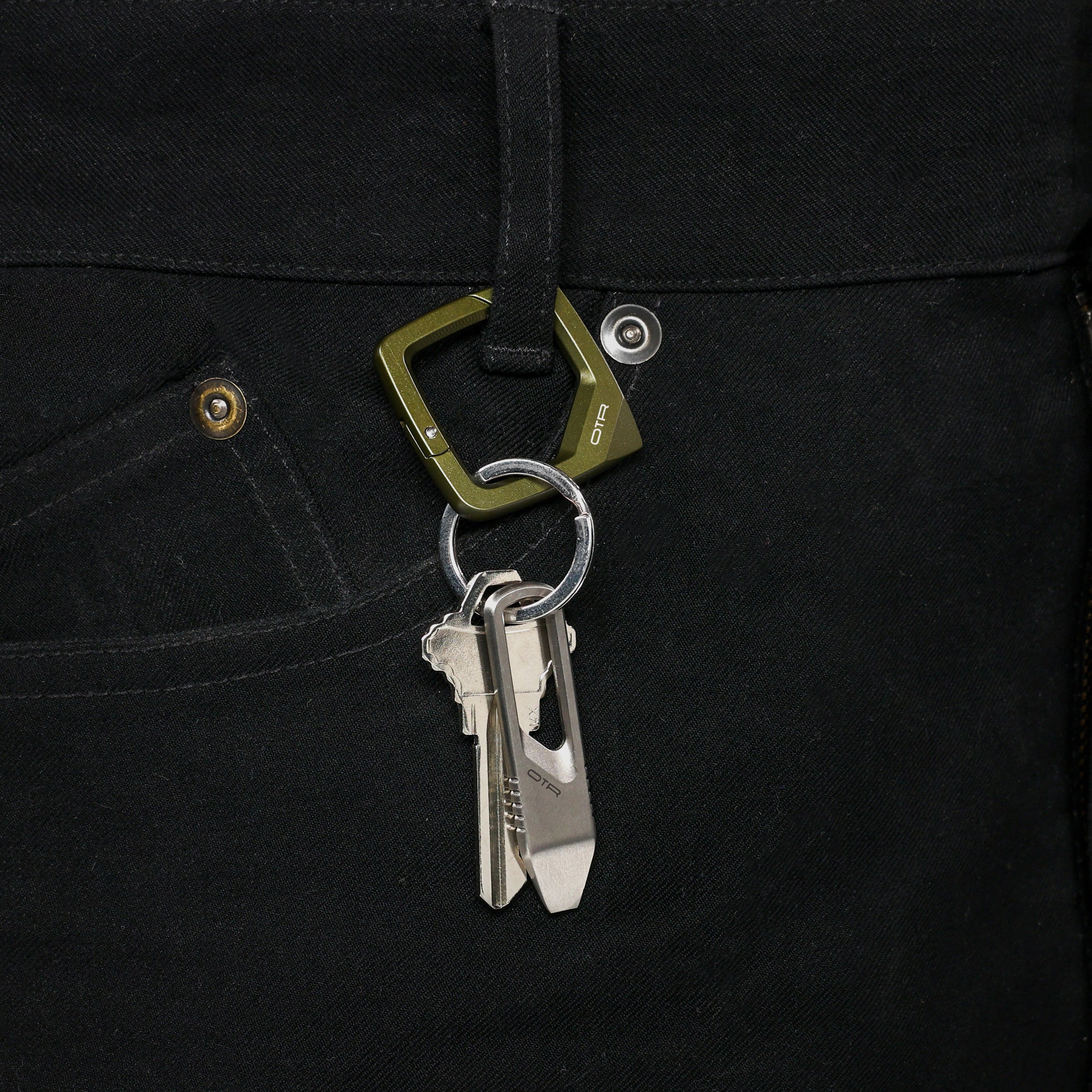 OD Green Square Carabiner on Belt Loop