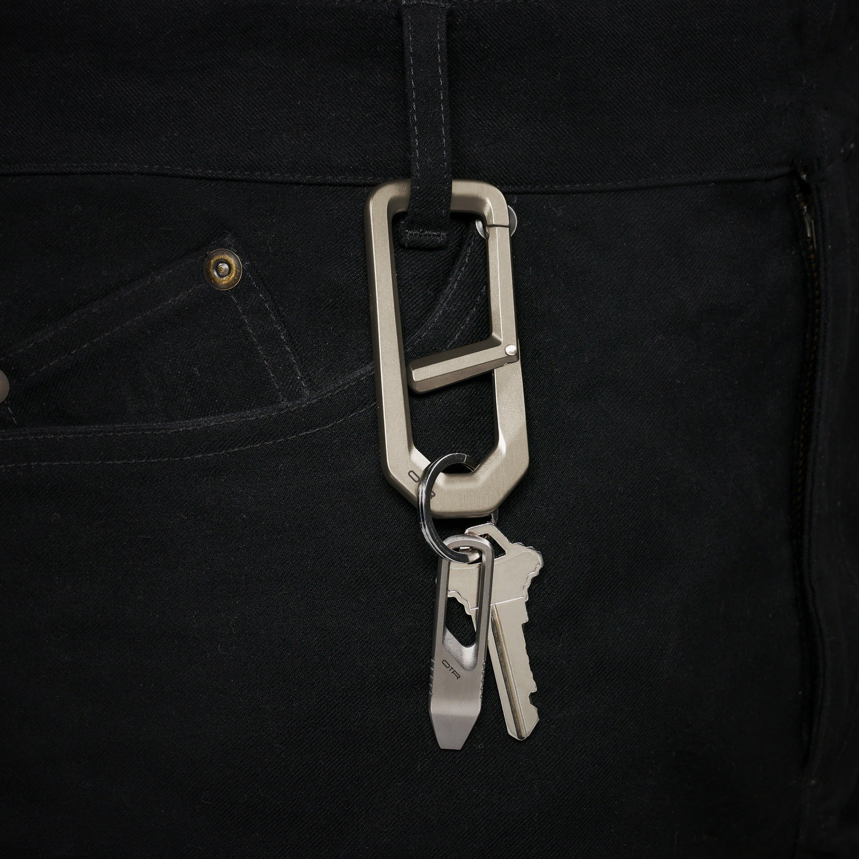 Titanium H Carabiner on Belt Loop