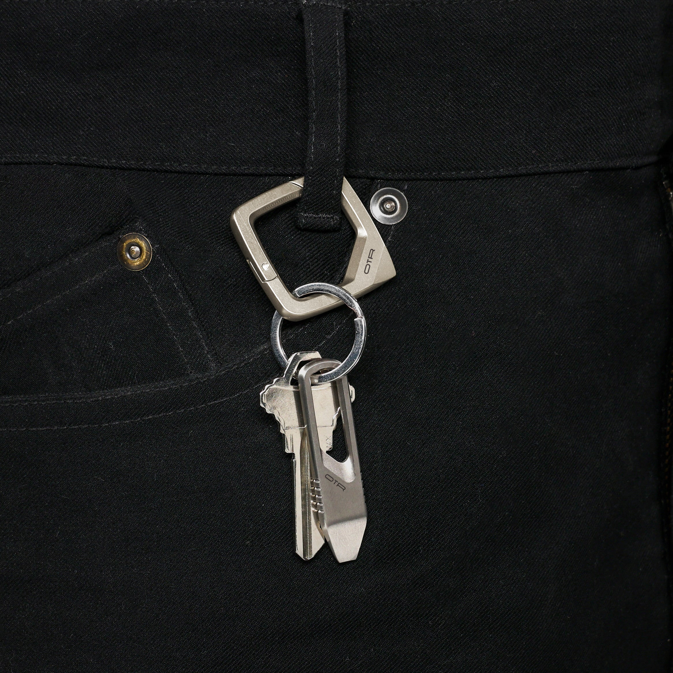 Titanium Square Carabiner on Belt Loop
