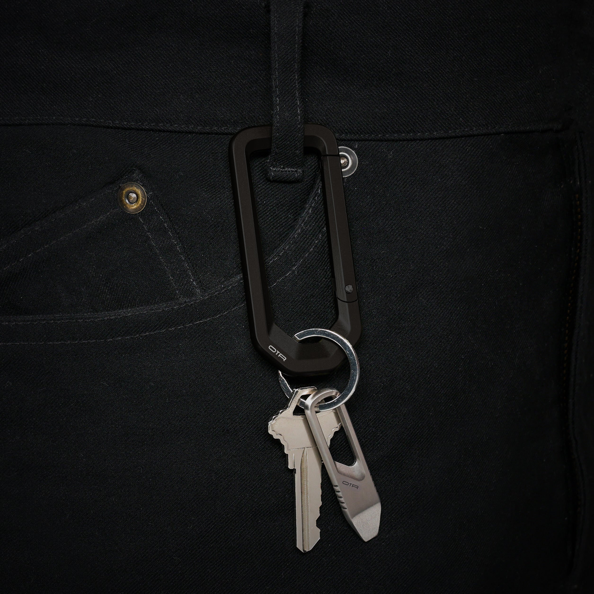 Black Carabiner on Belt Loop