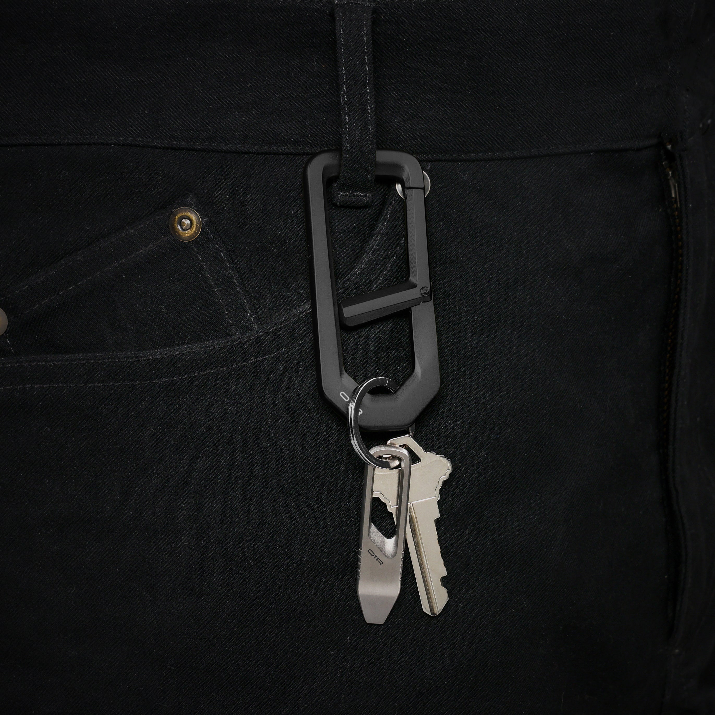 Black H Carabiner on Belt Loop