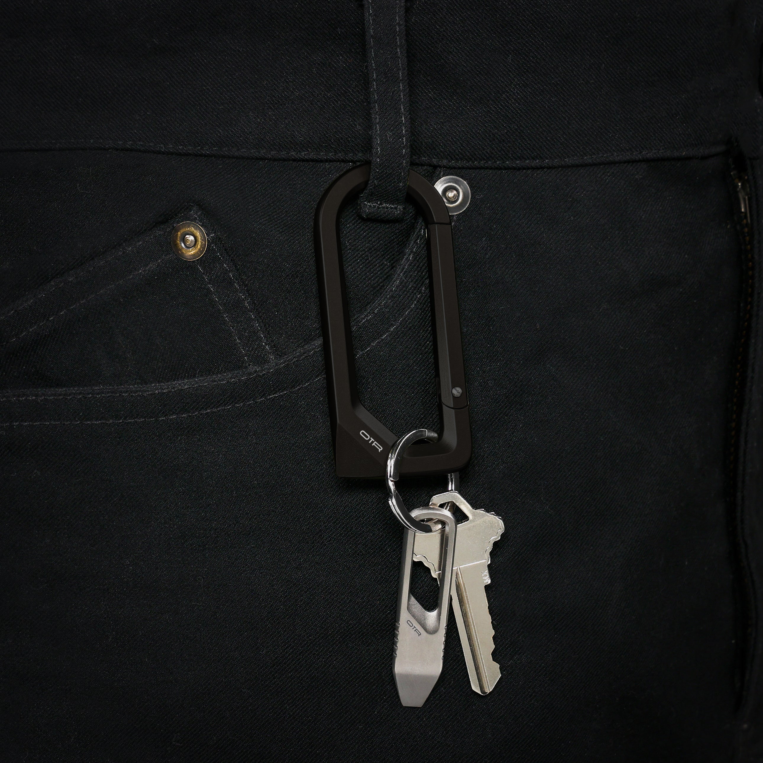 Black Scoring Carabiner on Belt Loop