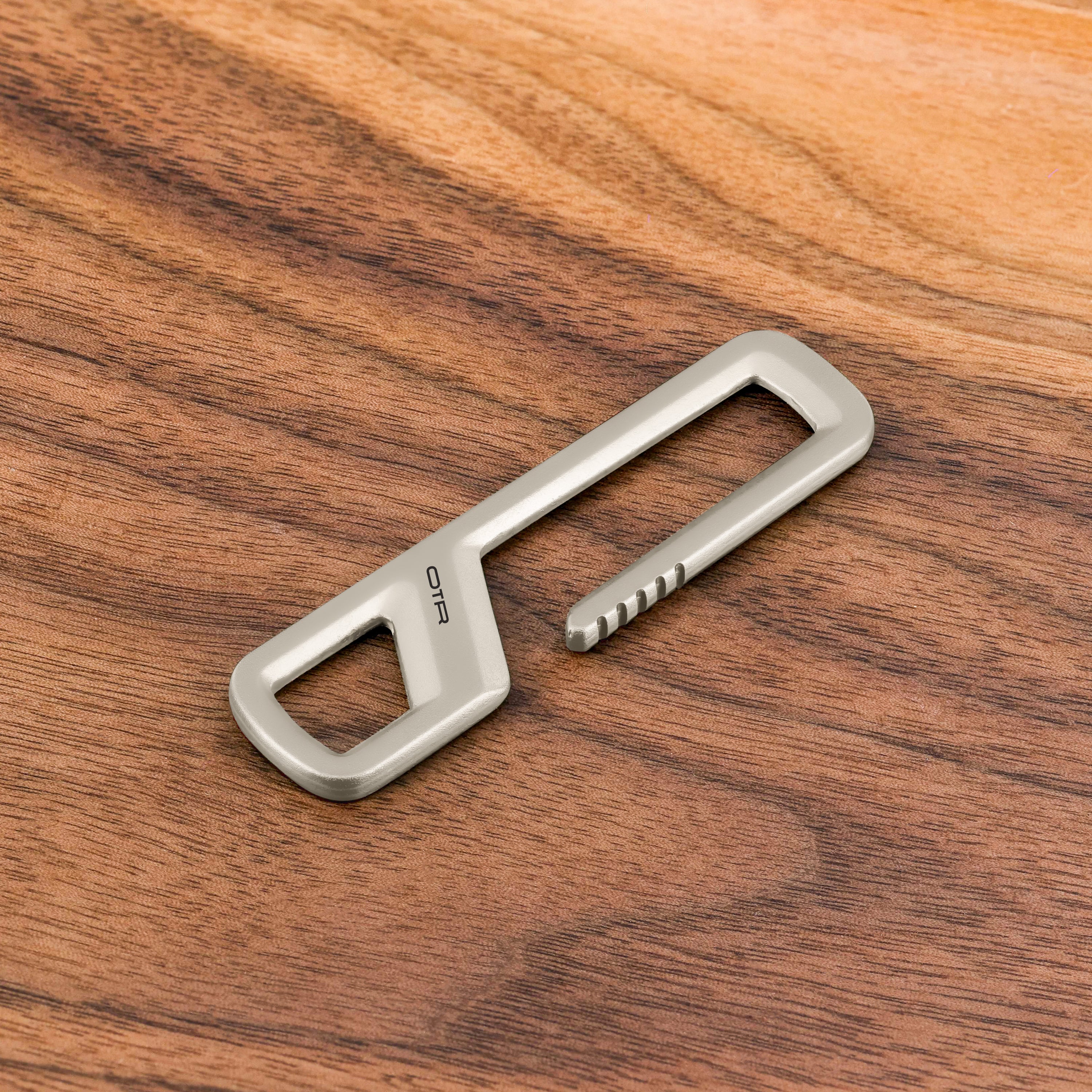 Brushed Stainless Steel Belt Clip on Wood