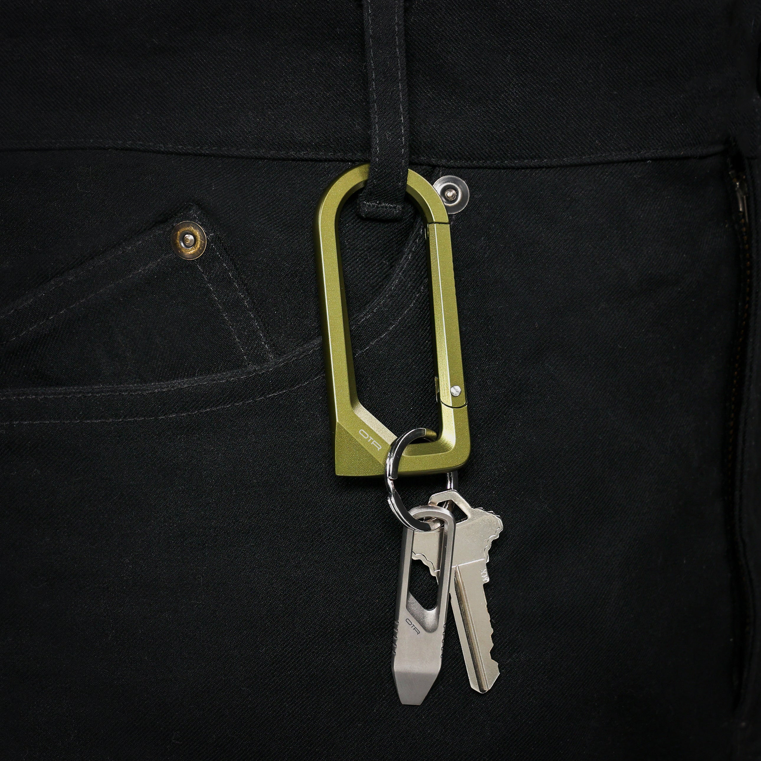 OD Green Scoring Carabiner on Belt Loop