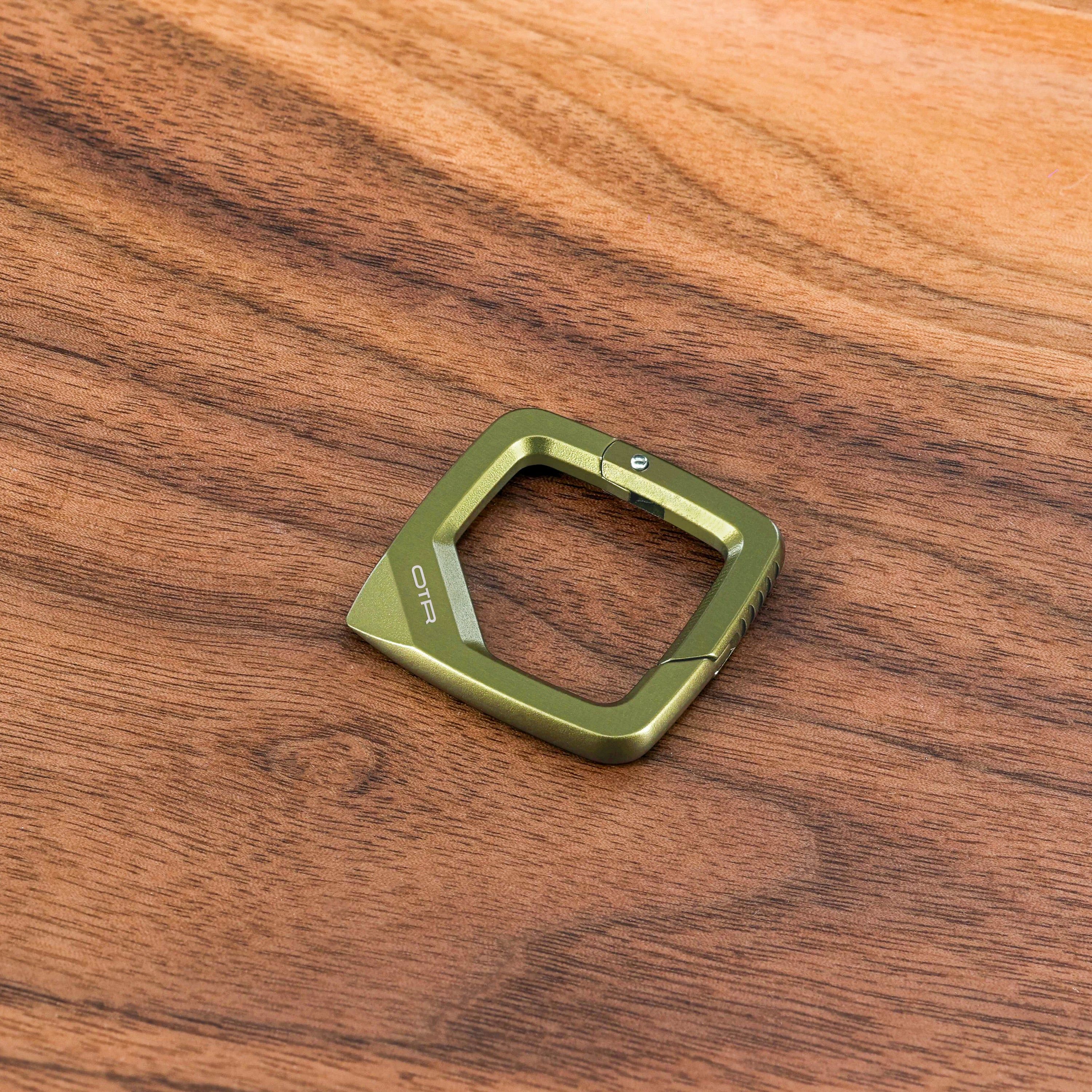 OD Green Square Carabiner on Wood